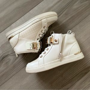 Aldo CHOILLA White Hi-Top Sneakers with Gold Strap US6.5